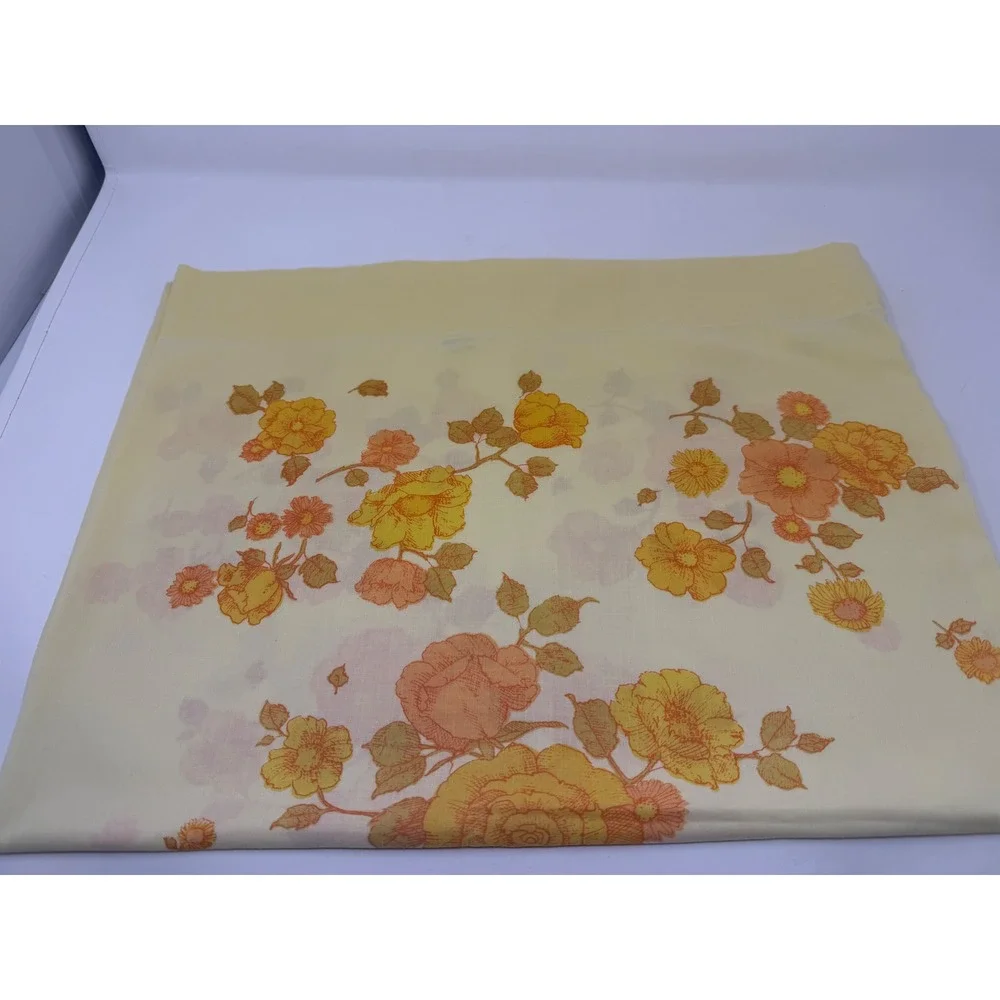 Vintage Montgomery Ward Floral Pillowcase Orange Yellow Muslin Standard 70s